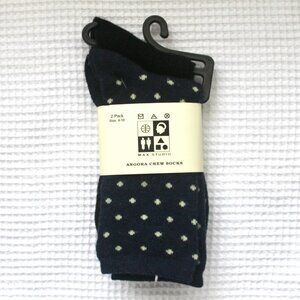 NWT Max Studio Angora Wool Dark Navy Blue White Polka Dot Socks 2 Pairs Pack